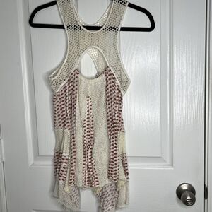 Free People FP One Printed Crochet Tank Top Small Cutout Fishnet Boho Casual